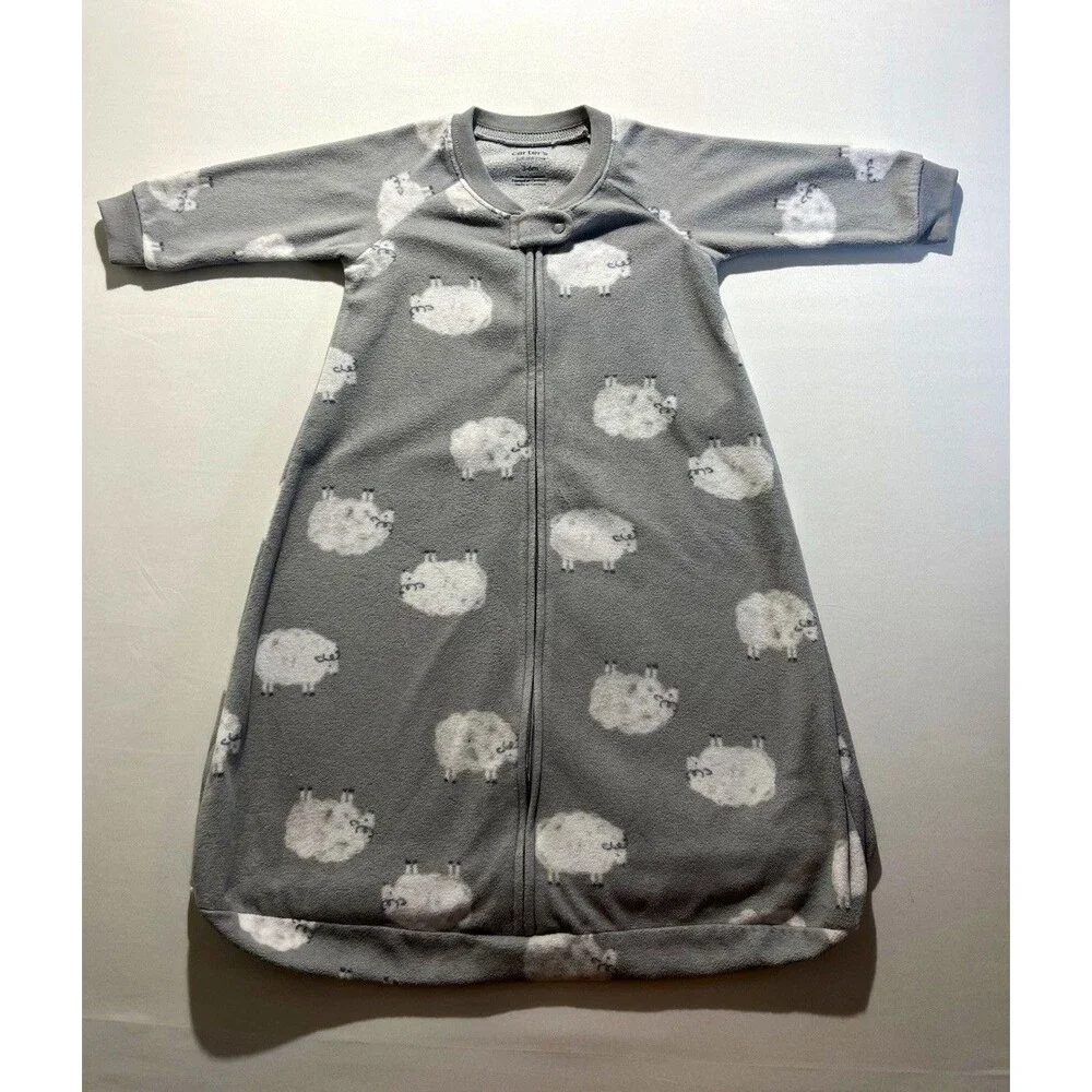 Gray/White Sheep Wearable Blanket Sleepsack Long Sleeve Zip Front 3-6M